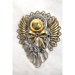 Vintage Kats Creations Brooch Mixed Metal Gold Silver Tone Layered Openwork